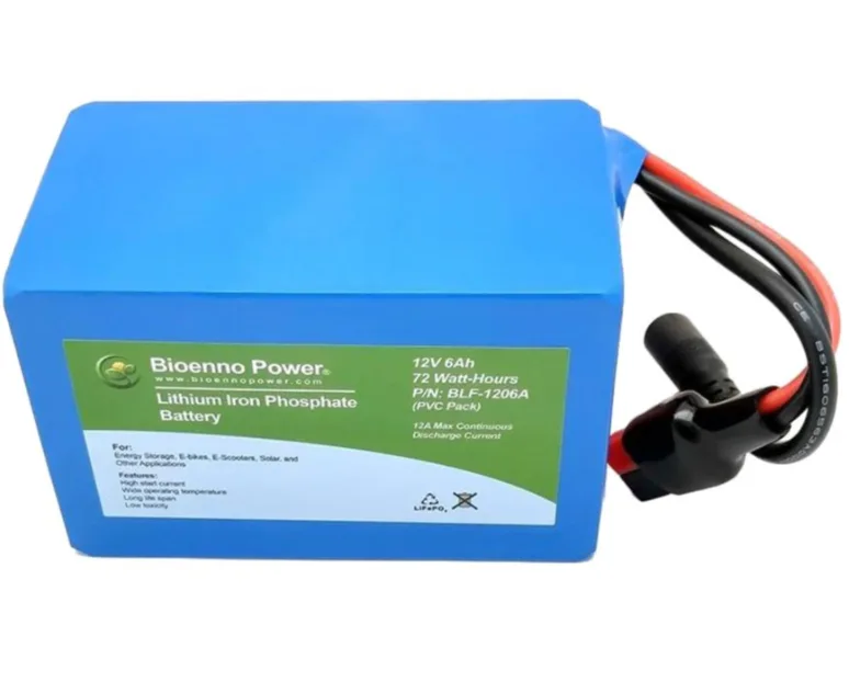 Bioenno Power BLF-1206A 12V 6Ah LiFePO4 lithium iron phosphate battery, blue PVC pack with Anderson connector