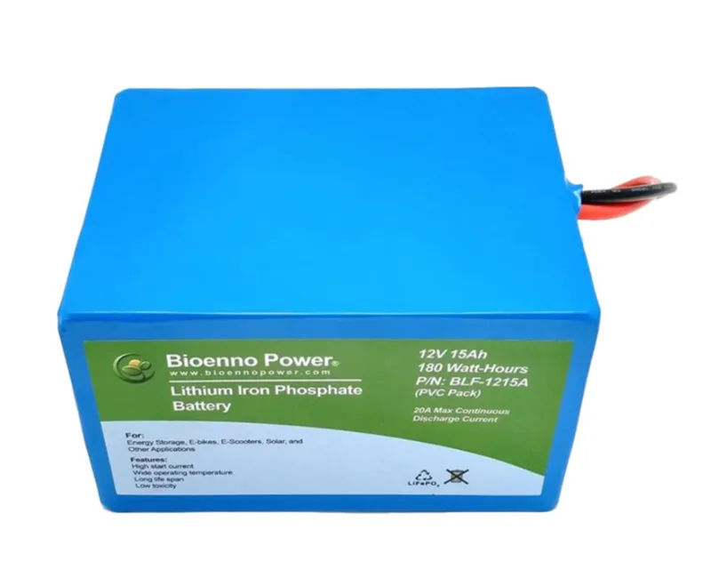 Bioenno Power BLF-1215A 12V 15Ah LiFePO4 lithium iron phosphate battery, blue PVC pack