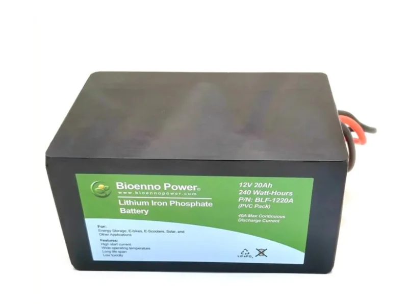 Bioenno Power BLF-1220A 12V 20Ah LiFePO4 lithium iron phosphate battery, PVC pack