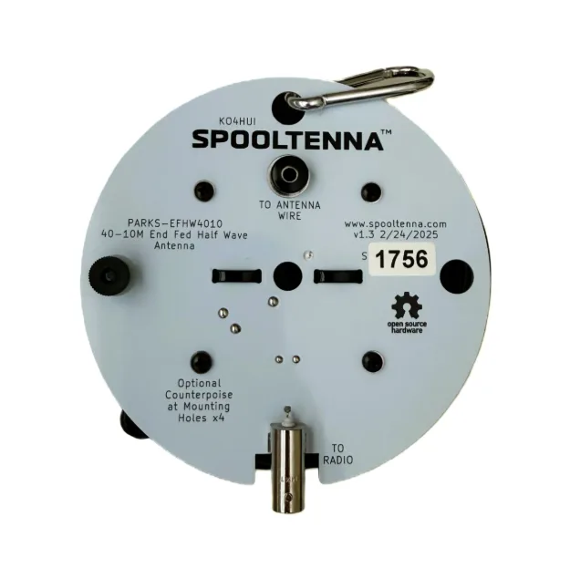 Spooltenna PARKS-EFHW4010 spool-based 40 to 10 meter end fed half wave antenna in white