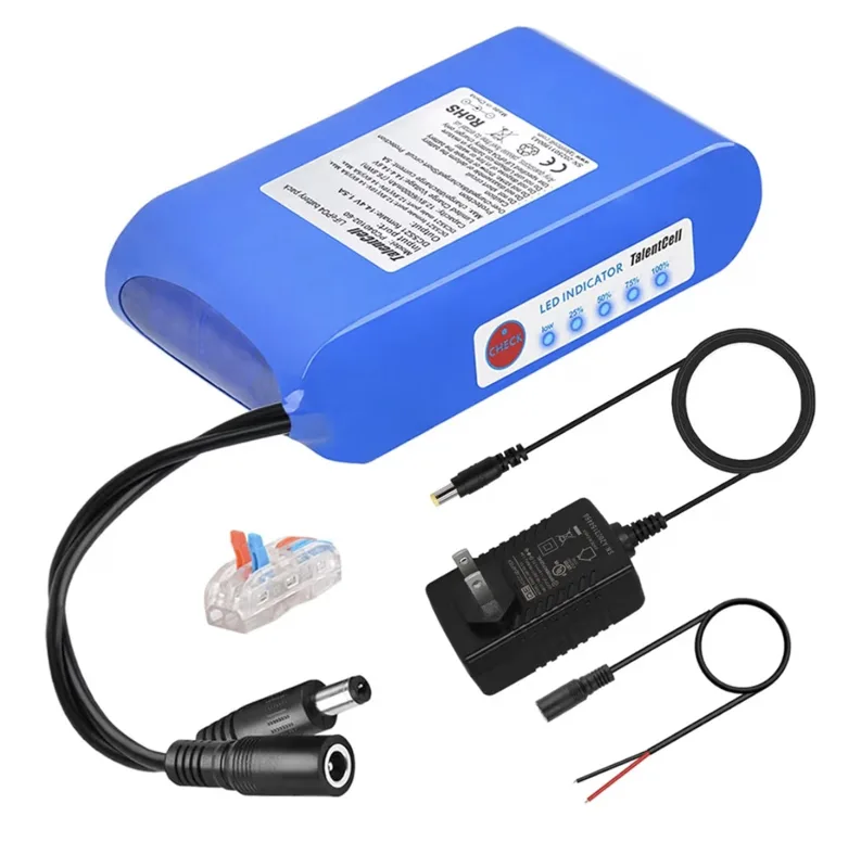 TalentCell 12V 6Ah LiFePO4 battery pack with charger and DC cables
