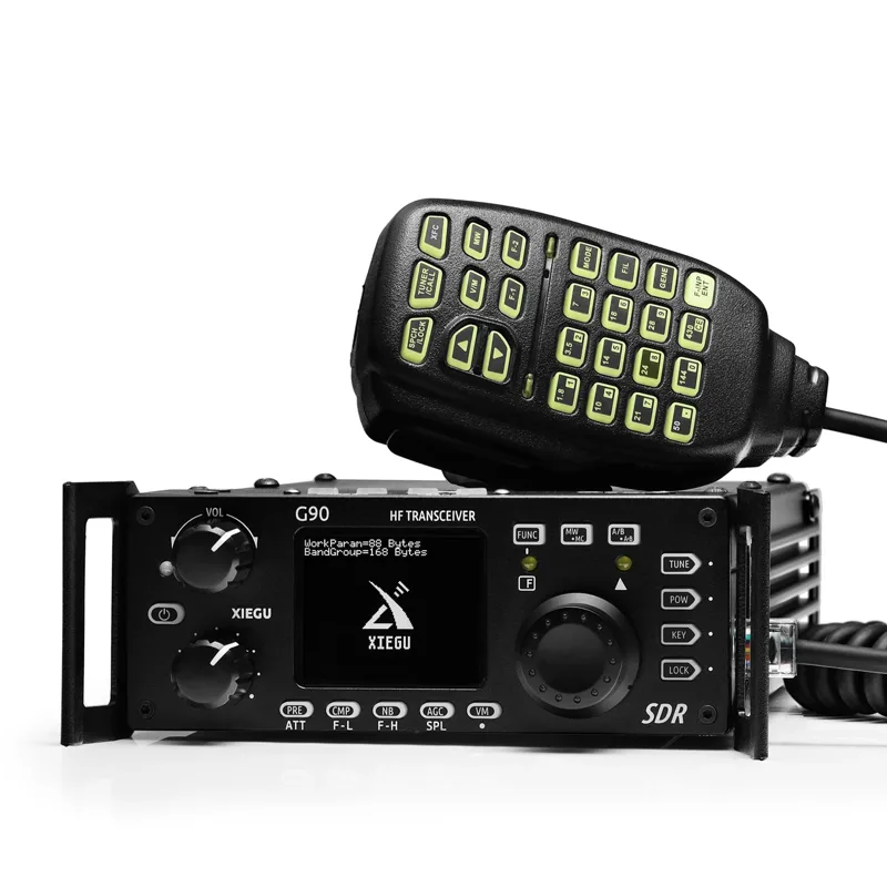 Xiegu G90 HF transceiver with hand microphone